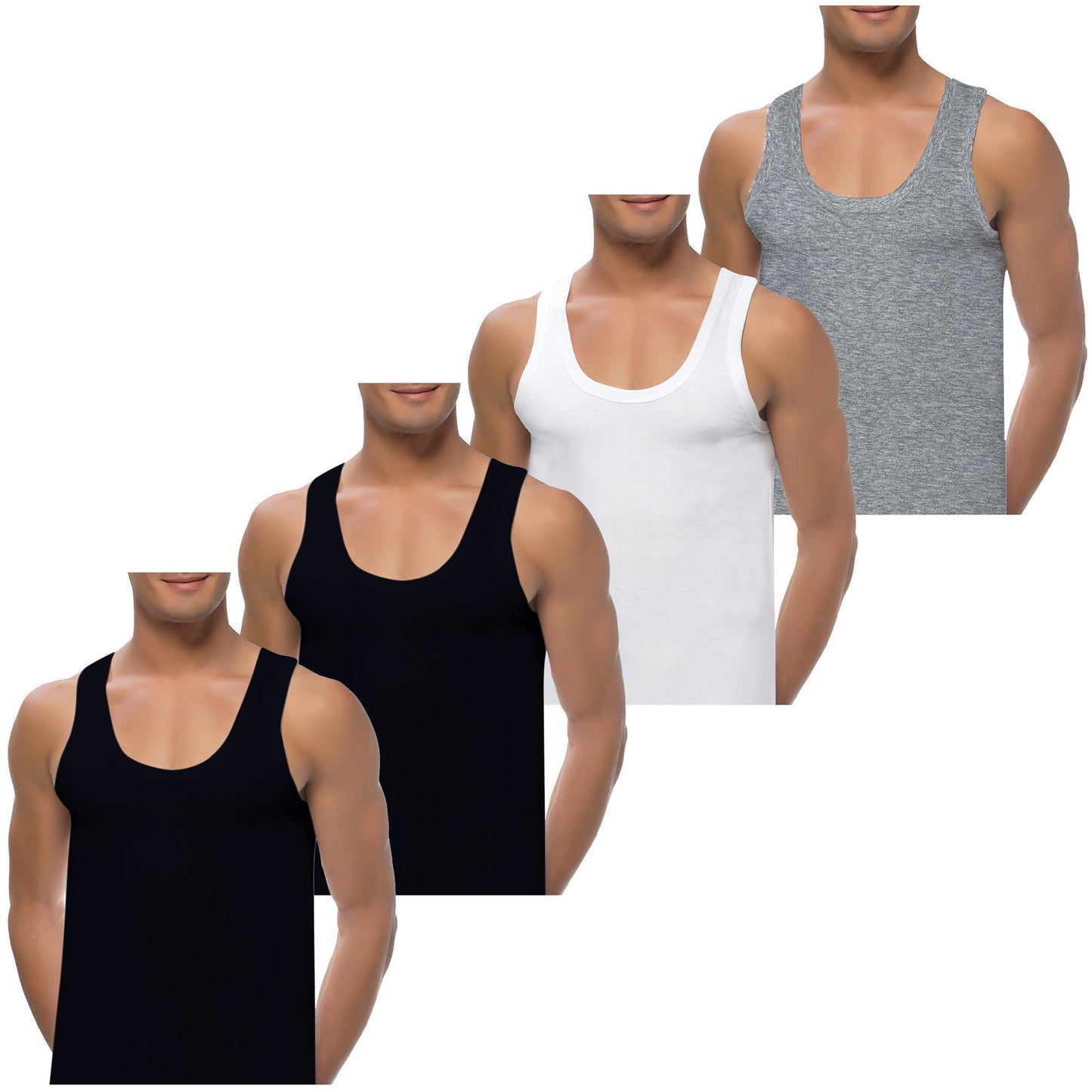 4 Herren Unterhemden extralang long 100% Baumwolle Feinripp glatt Achselhemd Weiss Schwarz 5-2 S-5XL