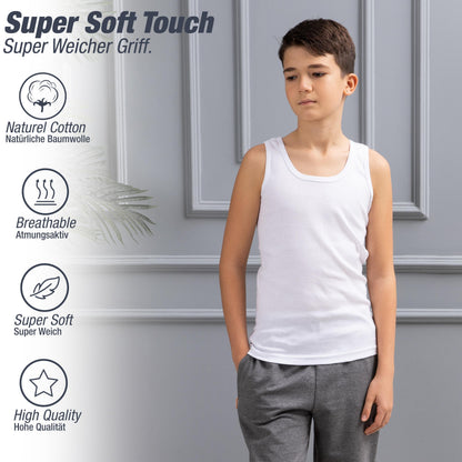 6er Set Jungen Unterhemden - Feinripp - Weiss