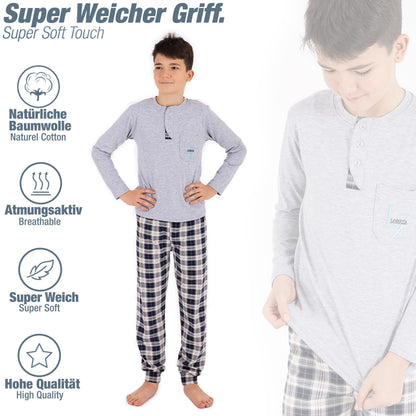Jungen Schlafanzug zweiteilig Langarm - Kariert - Mehrfarbig