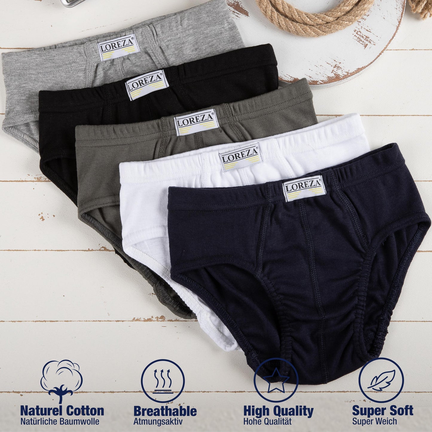 10er Set Jungen Slips 100% Baumwolle - Basics - Bunt