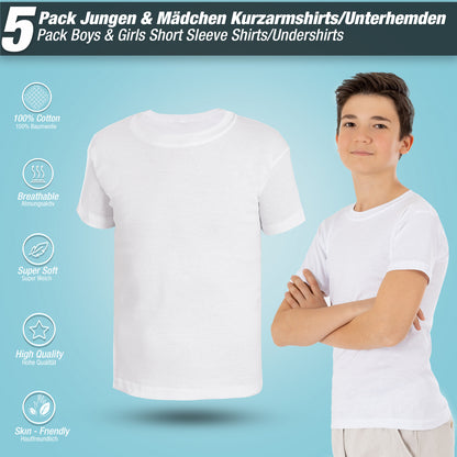 5er Set Jungen & Mädchen Kurzarm Unterhemden - Feinripp - Bunt