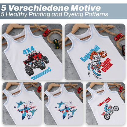 5er Set Jungen Unterhemden - Feinripp - Weiss