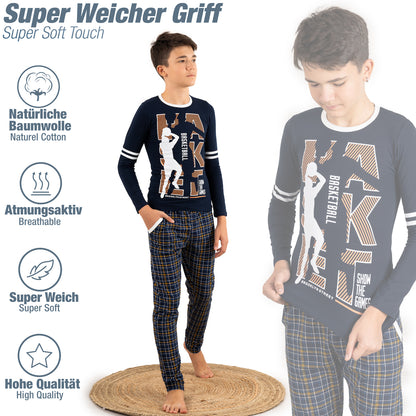Jungen Schlafanzug zweiteilig Langarm - Basketball - Mehrfarbig
