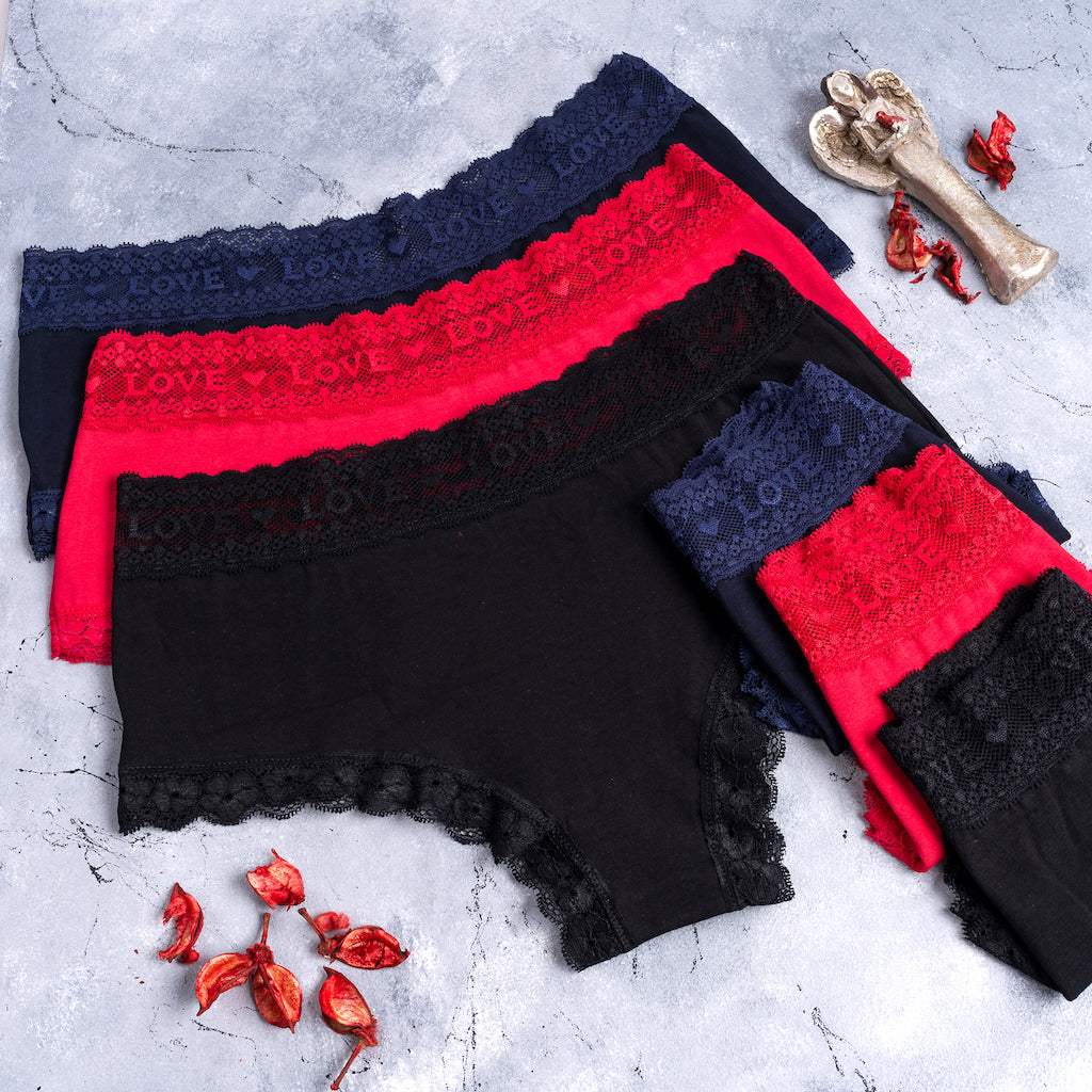 6er Set Pantys - Spitze Love - Bunt