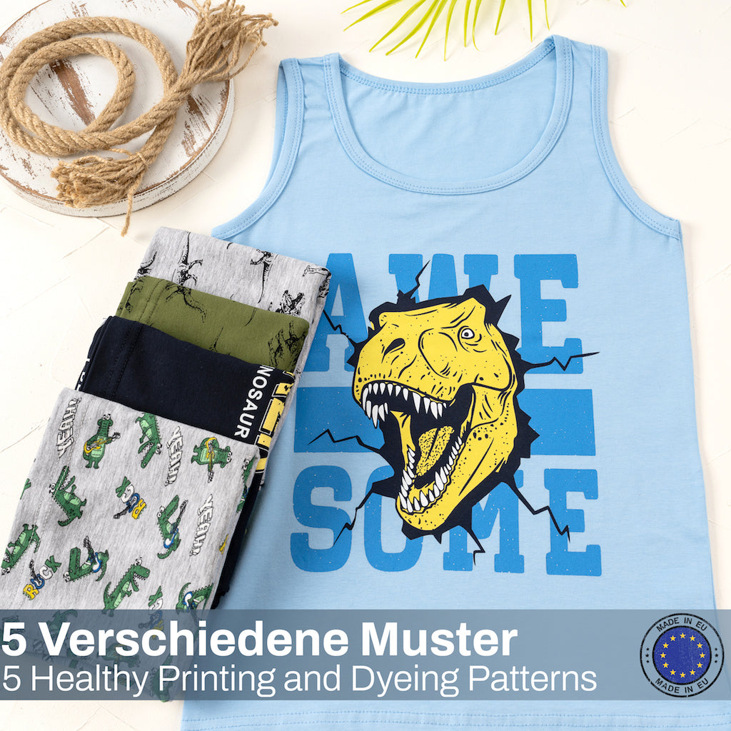 5er Set Jungen Unterhemden - Dinosaurier - Bunt