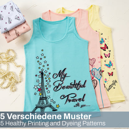 5er Set Mädchen Unterhemden - Mix - Bunt