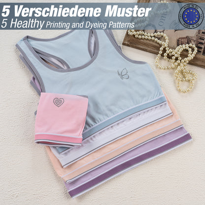 5er Set Mädchen Bustier Baumwolle - Strass- Bunt