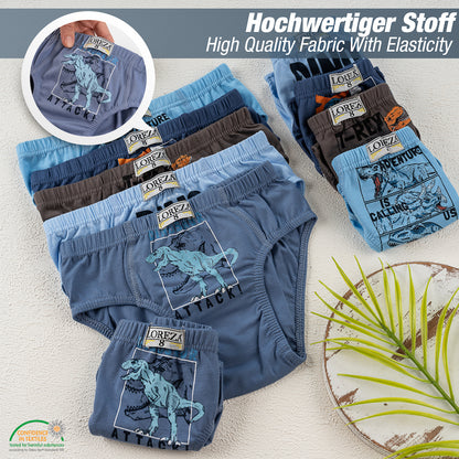 10er Set Jungen Baumwolle Slips- T-Rex - Bunt