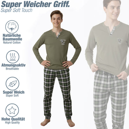Jungen Schlafanzug zweiteilig Langarm - Kariert - Grün