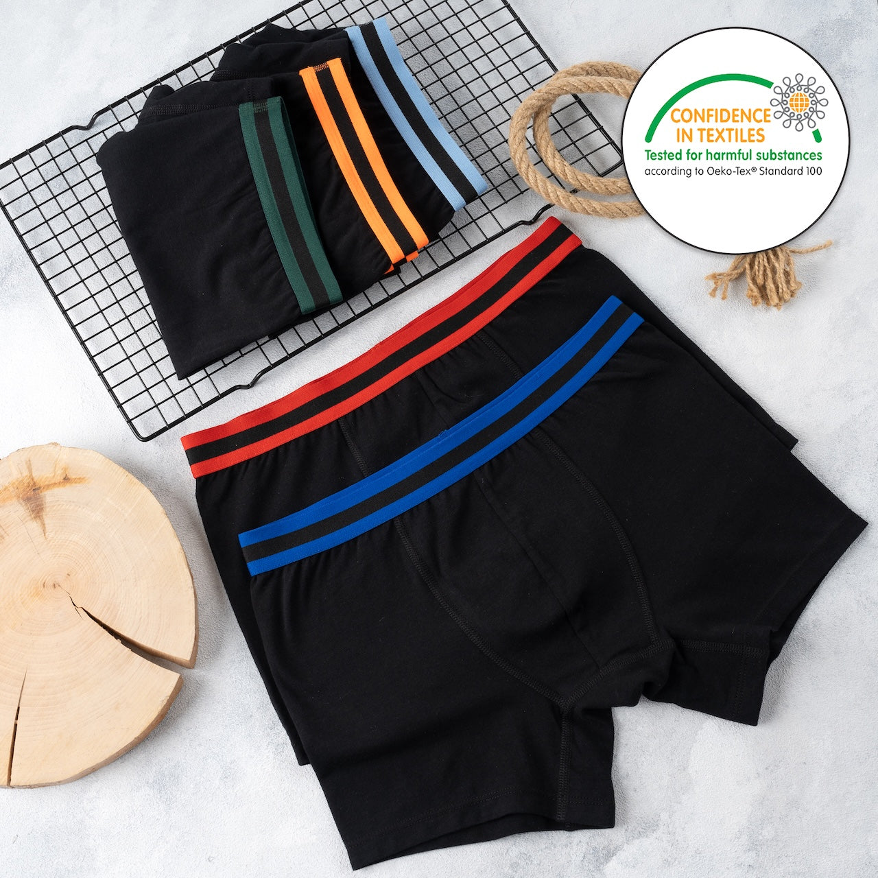 10er Set Jungen Boxershorts Baumwolle - Streifen- Schwarz