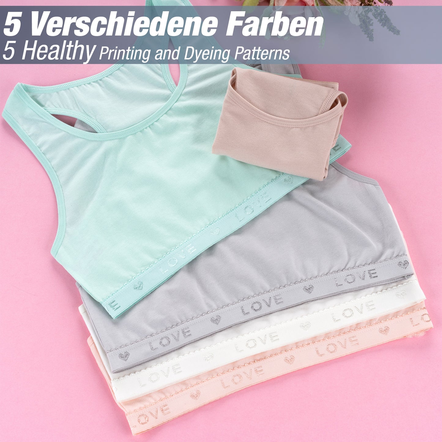 5 Mädchen Bustier Unterwäsche Strass Sport Bh X-Rücken