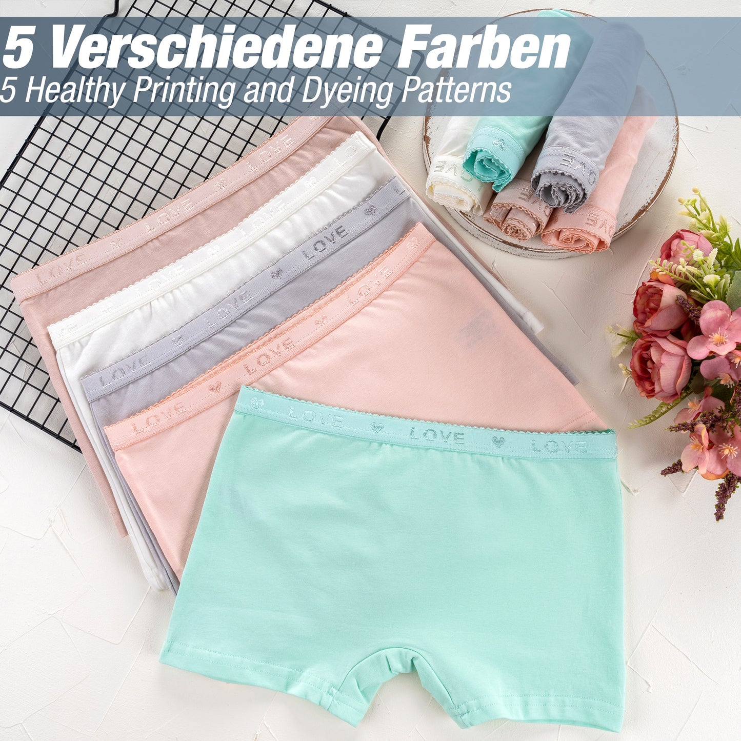 10er Set  Mädchen Pantys Boxershorts - LOVE - Bunt