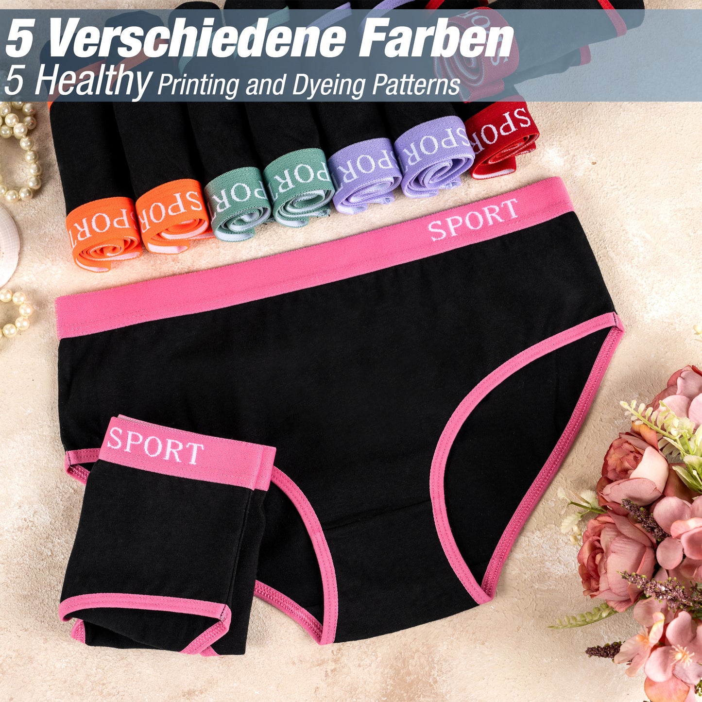 10er Set Mädchen Slips - Sport - Schwarz