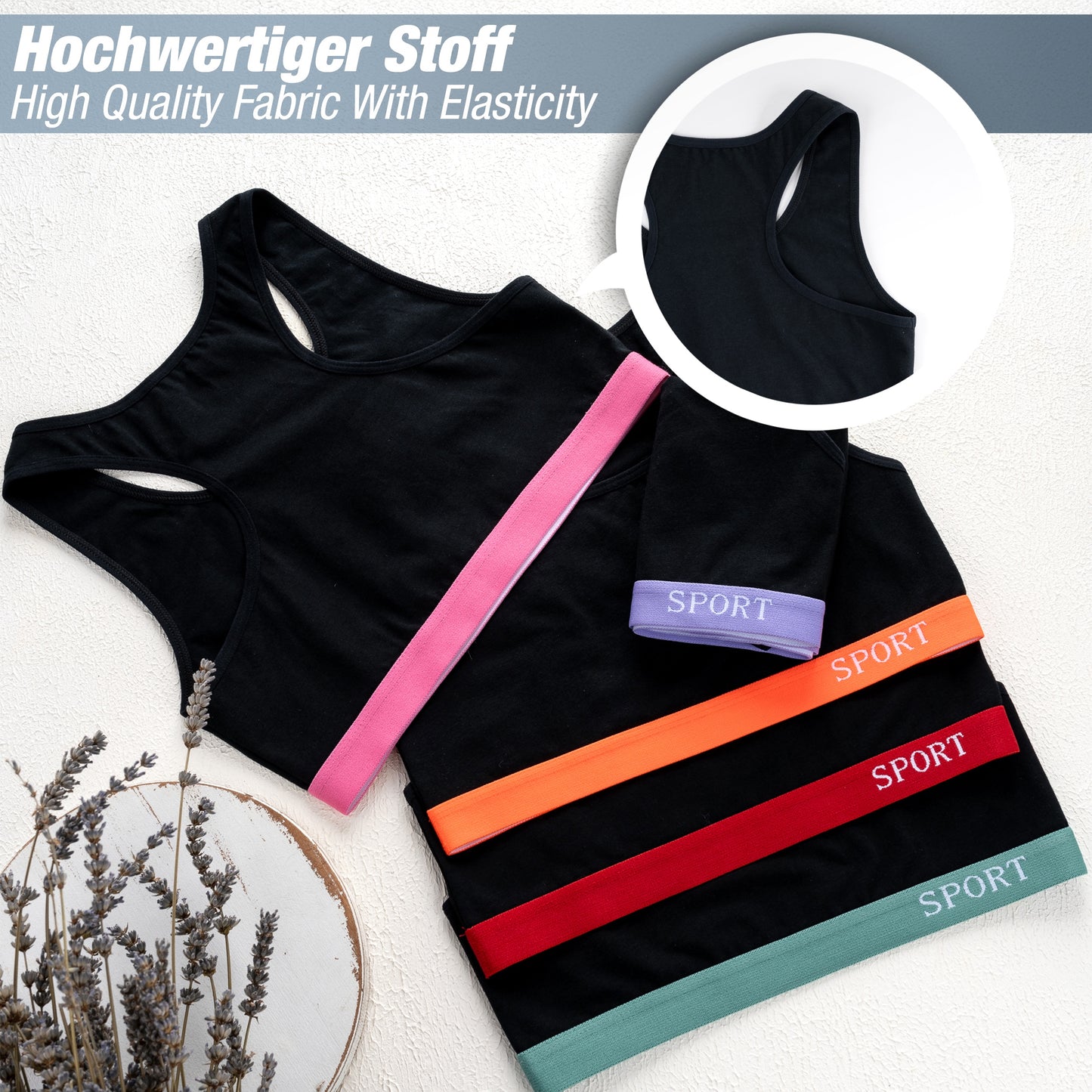 5er Set Mädchen X-Rücken Bustier - Sport - Schwarz