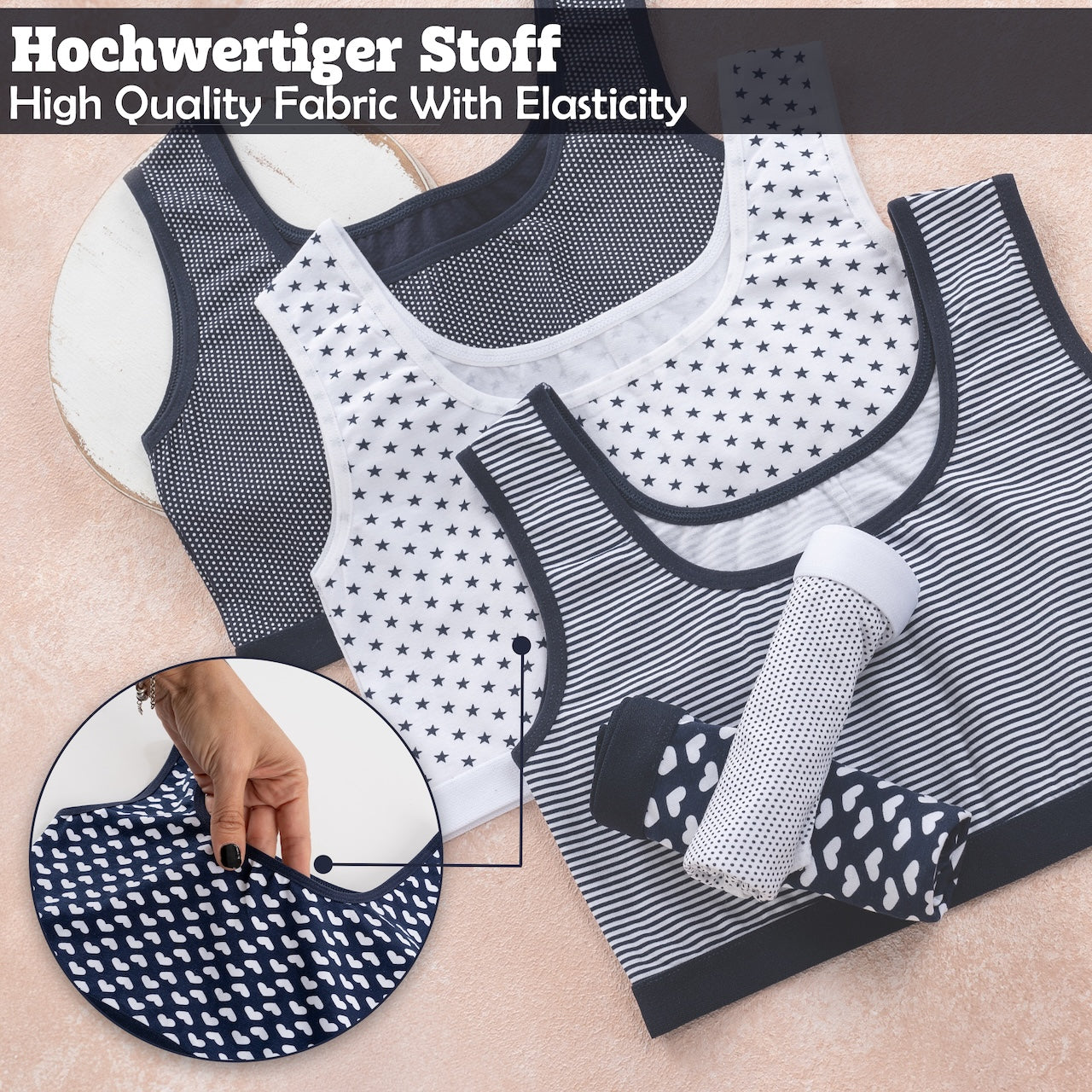 5 Mädchen Bustier Baumwolle Unterwäsche Sport BH 128-170