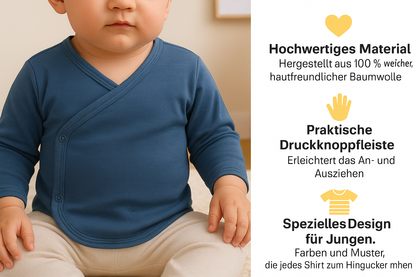 5er Set Jungen Baby Wickelshirts langarm 100% Baumwolle