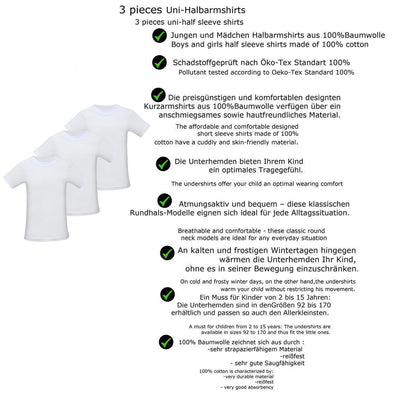 Jungen & MÃ¤dchen Unterhemden Kurzarm Shirt - T-Shirt 100% Baumwolle UnterwÃ¤sche