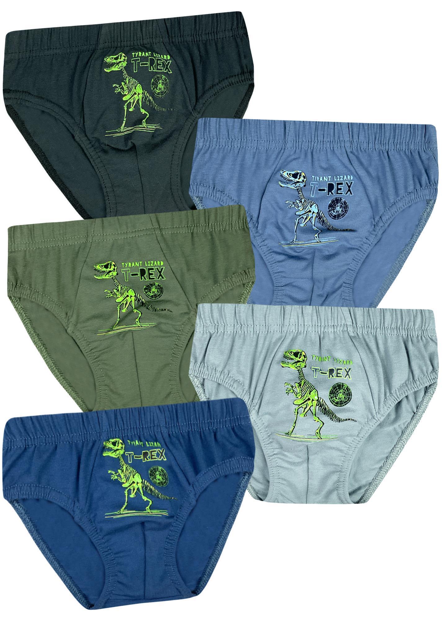 5 Jungen Slips Baumwolle Unterhosen Unterwäsche - T-Rex