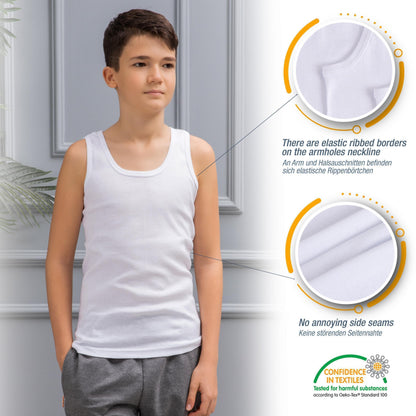 6er Set Jungen Unterhemden - Feinripp - Weiss