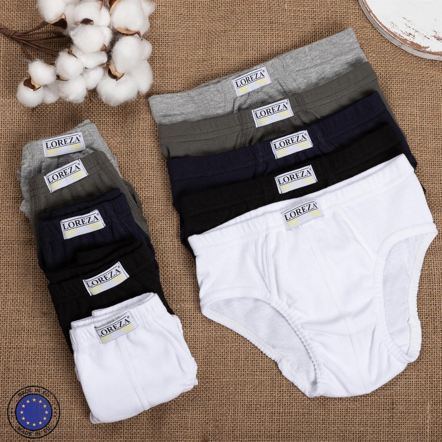 10er Set Jungen Slips 100% Baumwolle - Basics - Bunt