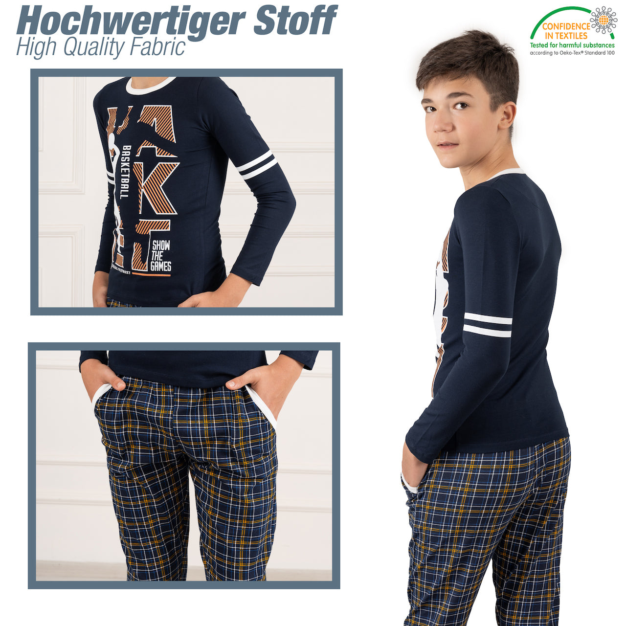 Jungen Schlafanzug zweiteilig Langarm - Basketball - Mehrfarbig