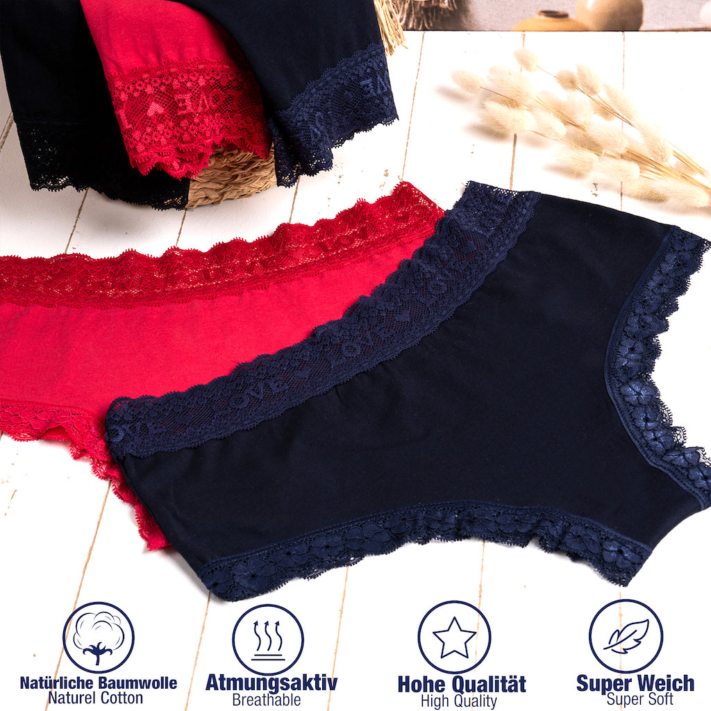 6er Set Pantys - Spitze Love - Bunt