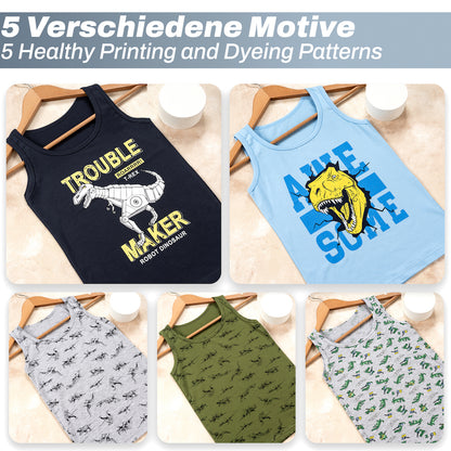5er Set Jungen Unterhemden - Dinosaurier - Bunt