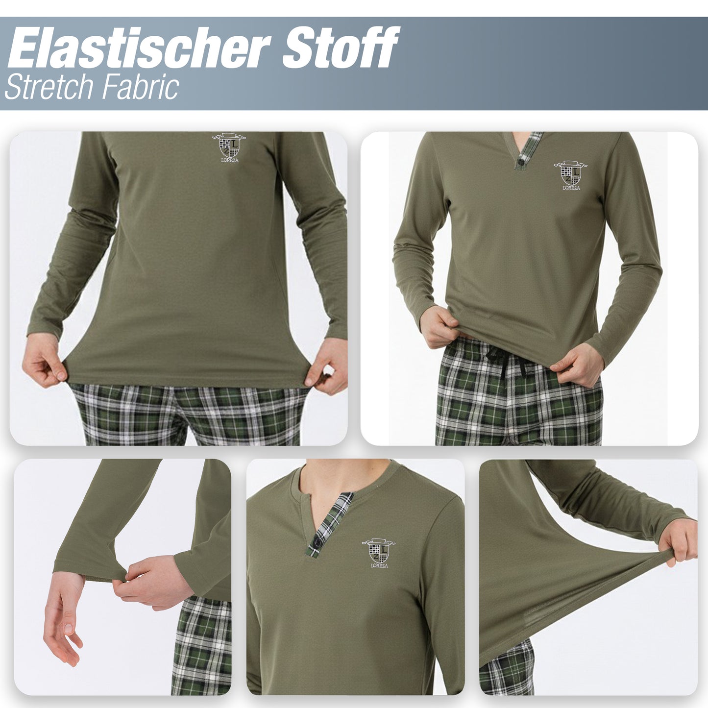 Jungen Schlafanzug zweiteilig Langarm - Kariert - Grün
