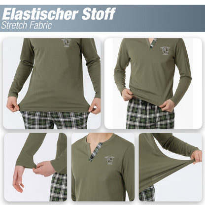 Jungen Schlafanzug zweiteilig Langarm - Kariert - Grün