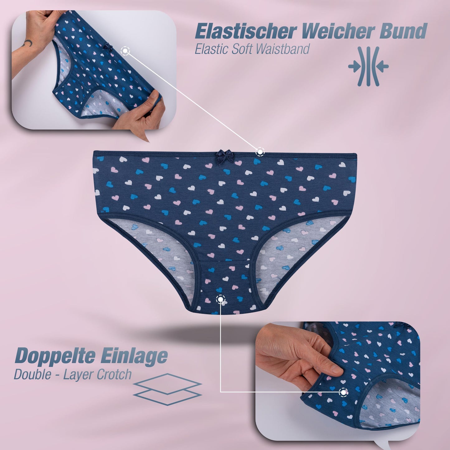 10er Set Mädchen Slips - Herz - Bunt