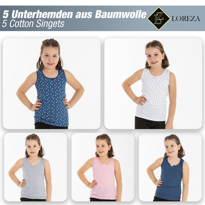 5er Set Mädchen Unterhemden - Herz - Bunt