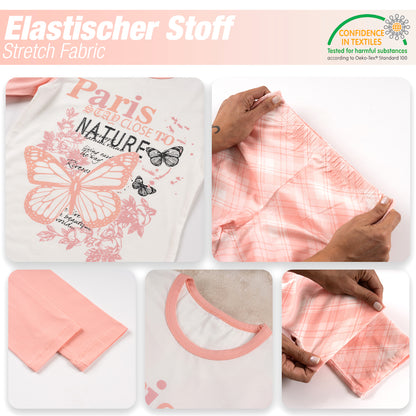 Mädchen Schlafanzug zweiteilig Set Langarm - Butterfly - Koralle