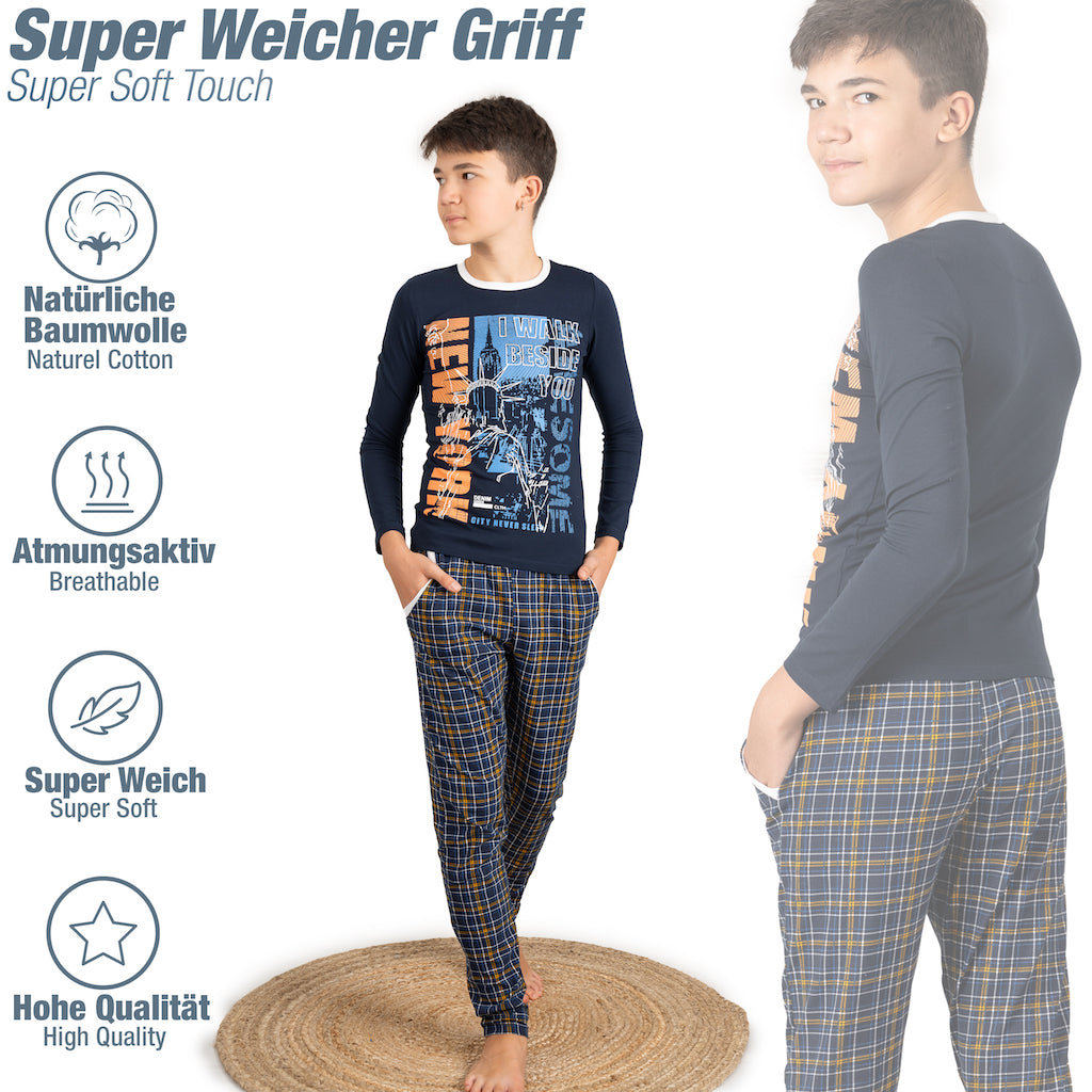 Jungen Schlafanzug zweiteilig Langarm - New York - Mehrfarbig