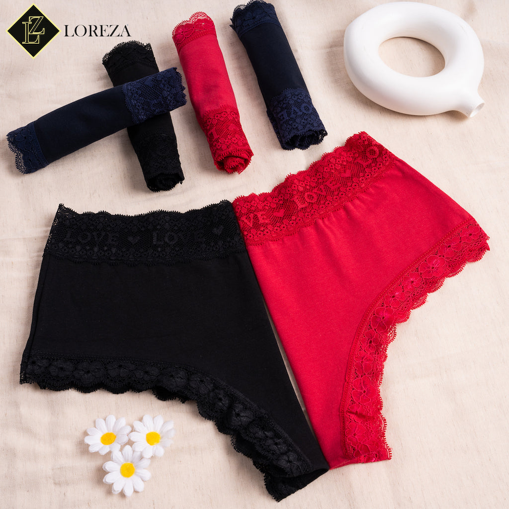 6er Set Pantys - Spitze Love - Bunt