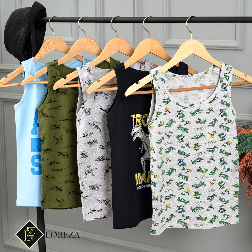 5er Set Jungen Unterhemden - Dinosaurier - Bunt
