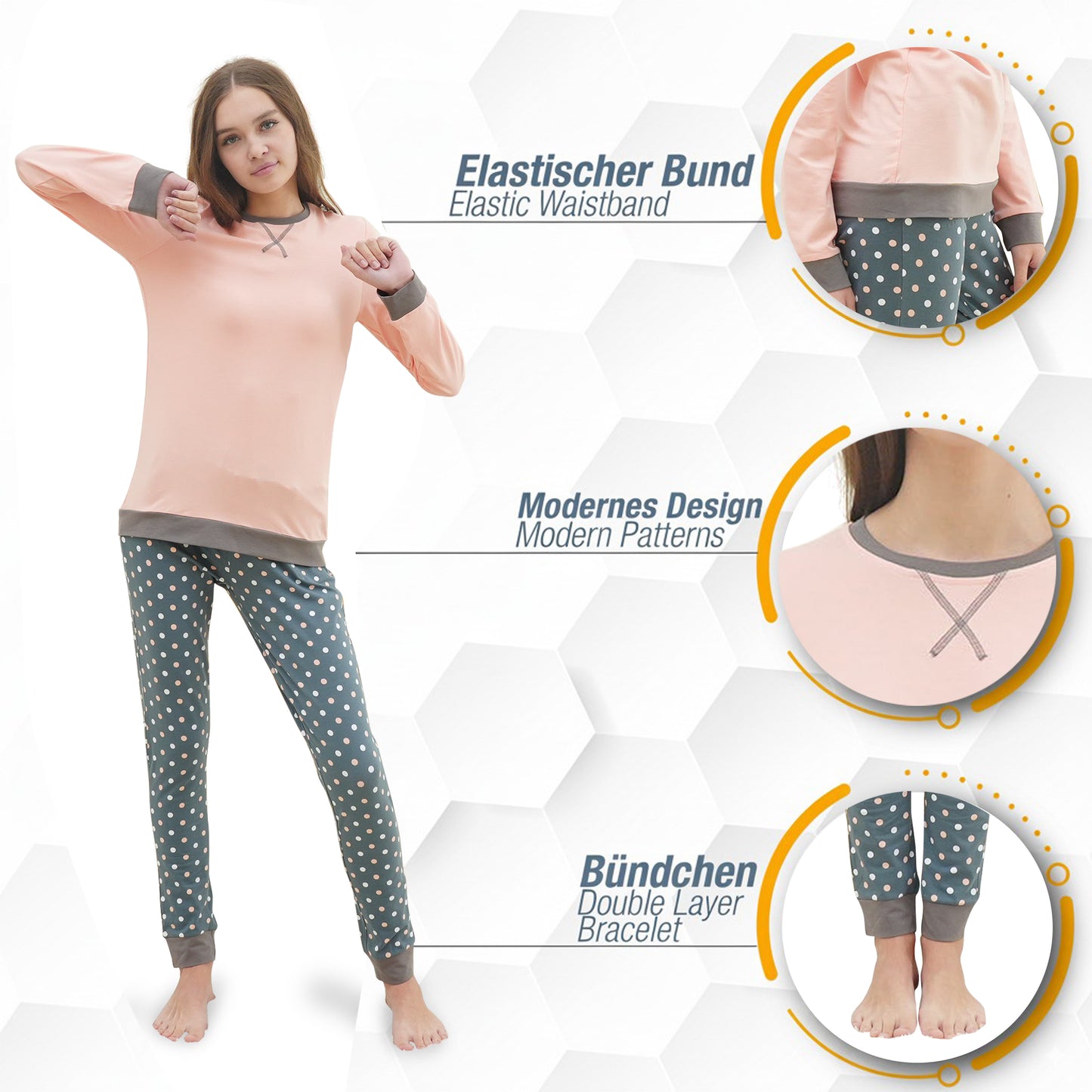 Mädchen Schlafanzug zweiteilig Set Langarm - Basic Punkte