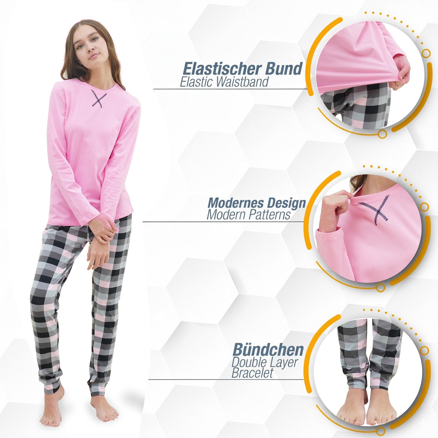 Mädchen Schlafanzug zweiteilig Set Langarm - Basic Kariert