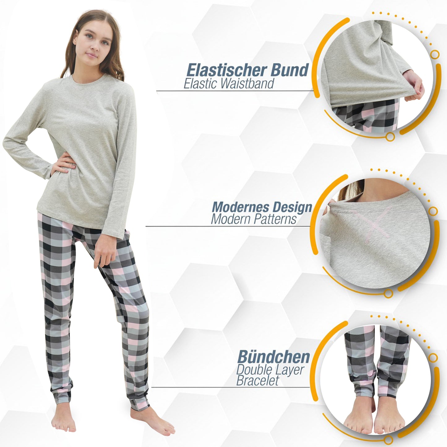 Mädchen Schlafanzug zweiteilig Set Langarm - Basic Kariert