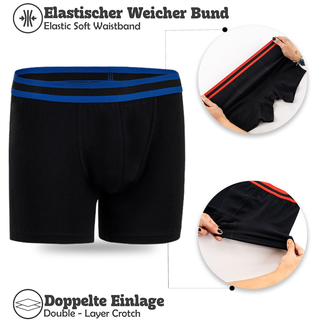 10er Set Jungen Boxershorts Baumwolle - Streifen- Schwarz