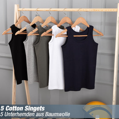 5er Set Jungen Unterhemden - Feinripp - Bunt