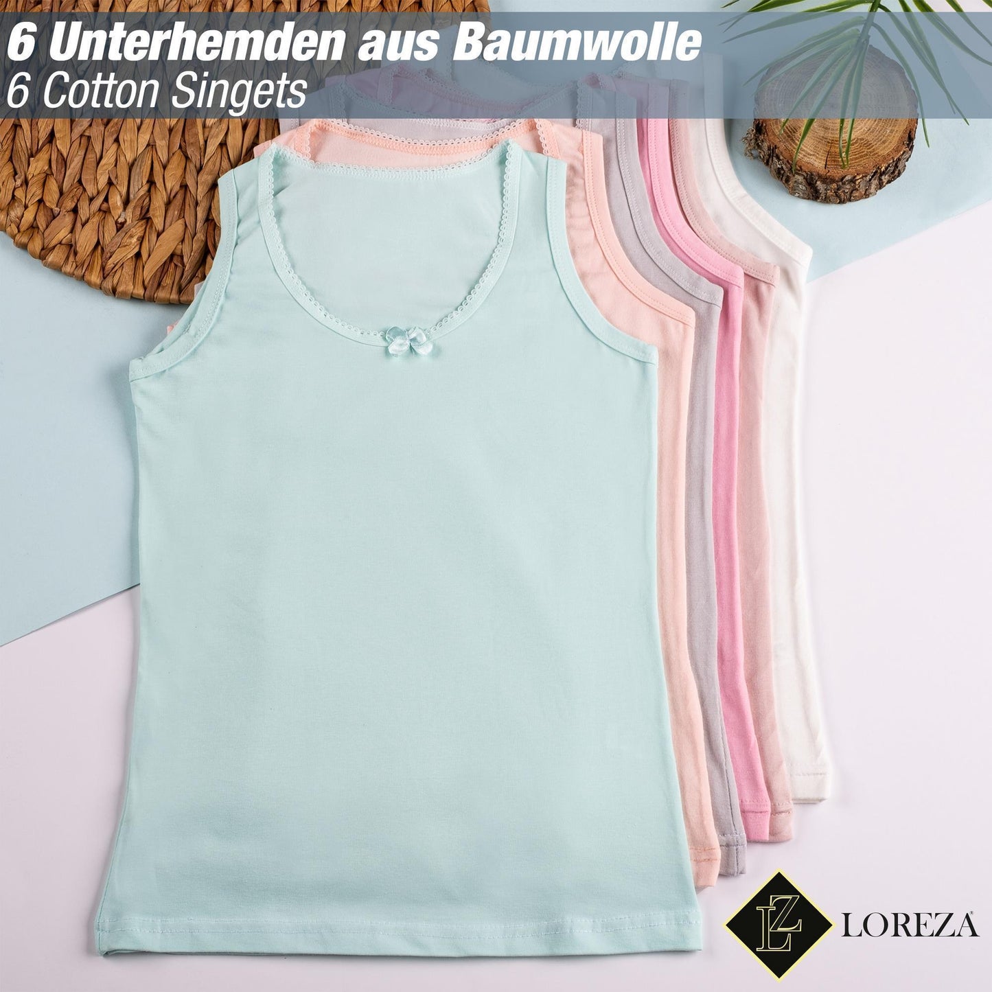 6 Mädchen Unterhemden aus Baumwolle Basics 92-170
