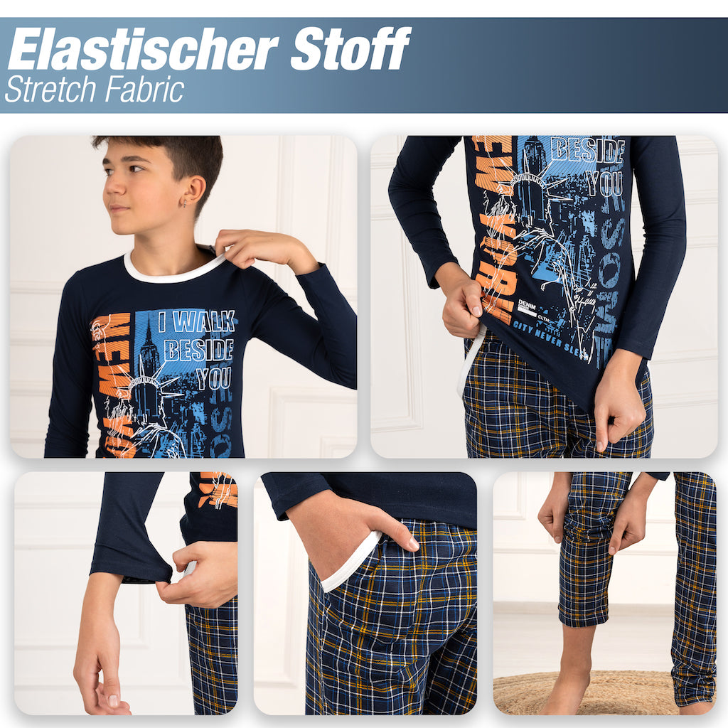 Jungen Schlafanzug zweiteilig Langarm - New York - Mehrfarbig