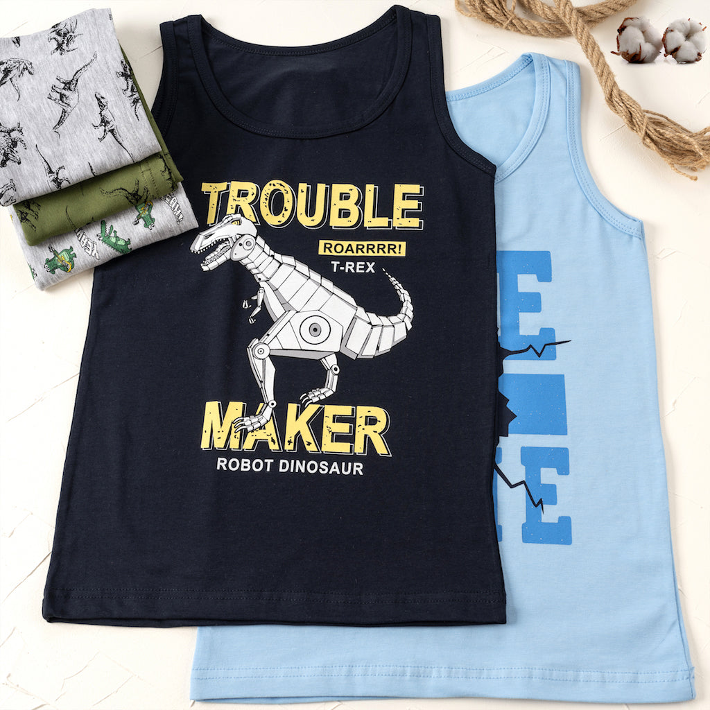 5er Set Jungen Unterhemden - Dinosaurier - Bunt