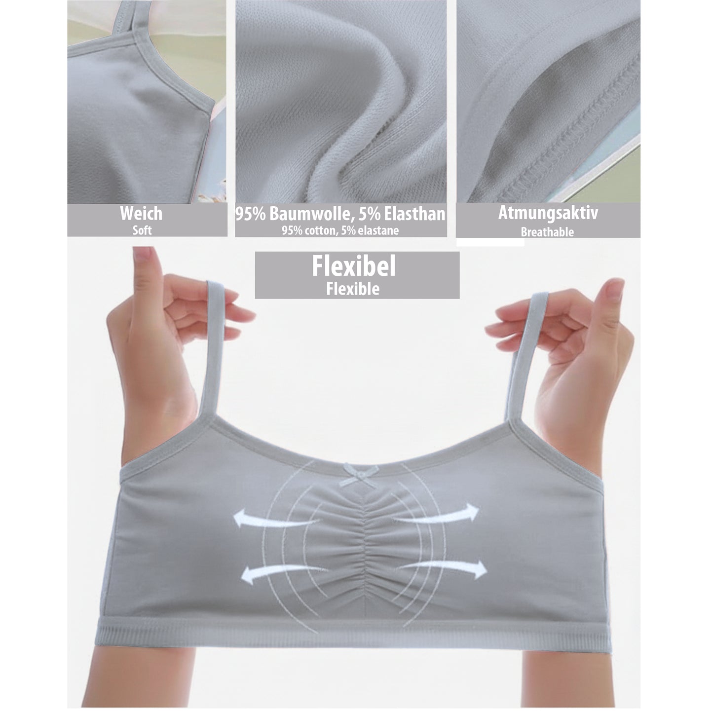 5 Mädchen BH Baumwolle Bügellos 10-17 Jahre 140-182