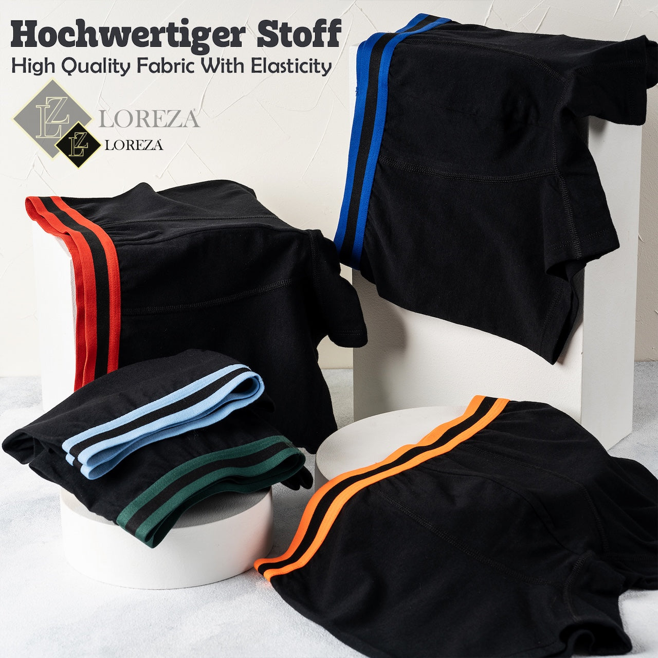 5er Set Jungen Boxershorts Baumwolle - Streifen- Schwarz