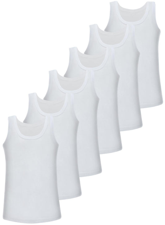 6er Set Jungen Unterhemden - Feinripp - Weiss