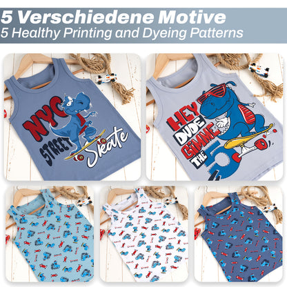 5er Set Jungen Unterhemden - Dinosaurier - Bunt