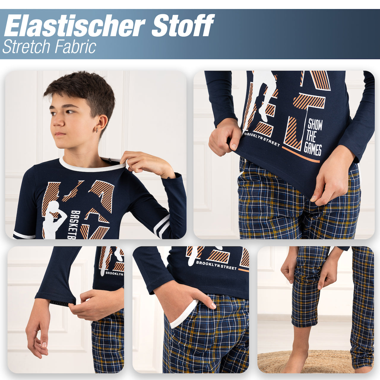 Jungen Schlafanzug zweiteilig Langarm - Basketball - Mehrfarbig