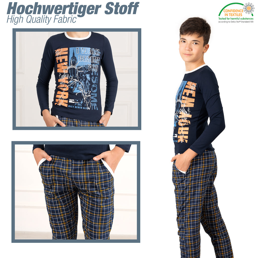 Jungen Schlafanzug zweiteilig Langarm - New York - Mehrfarbig
