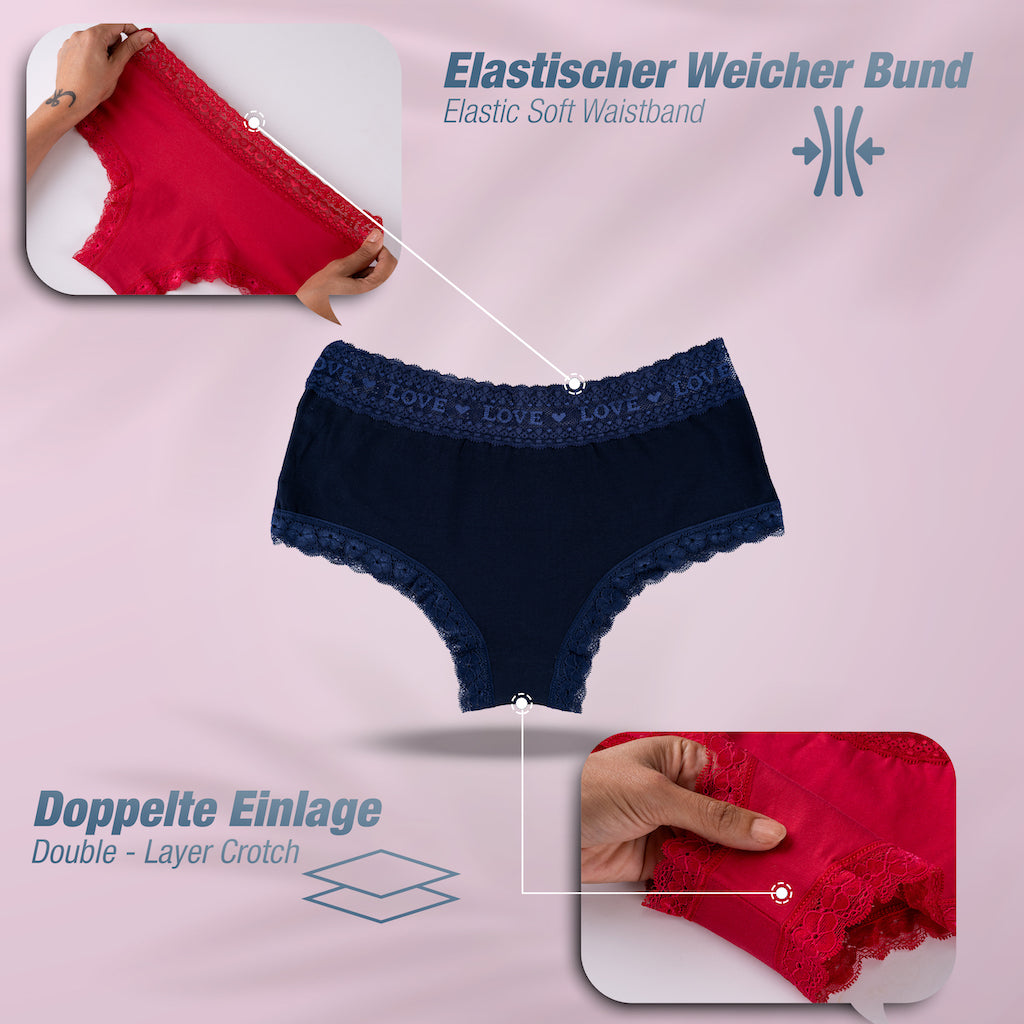 6er Set Pantys - Spitze Love - Bunt